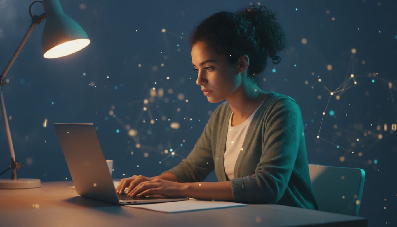 Estudante de Odontologia estudando com apoio de tecnologia